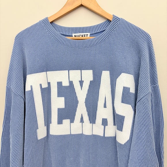 Bucketlist Texas Sweatshirt Rib Cord Comfy Graphic denim blue Size L - Picture 3 of 10